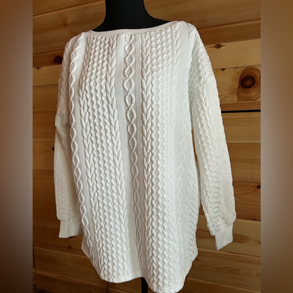 Women's White Cable Knit Sweatshirt